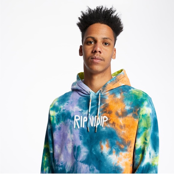RIPNDIP Rubber Logo Tie Dye Hoodie Sweatshirt w Kangaroo Pocket Oversized Medium - Picture 8 of 13